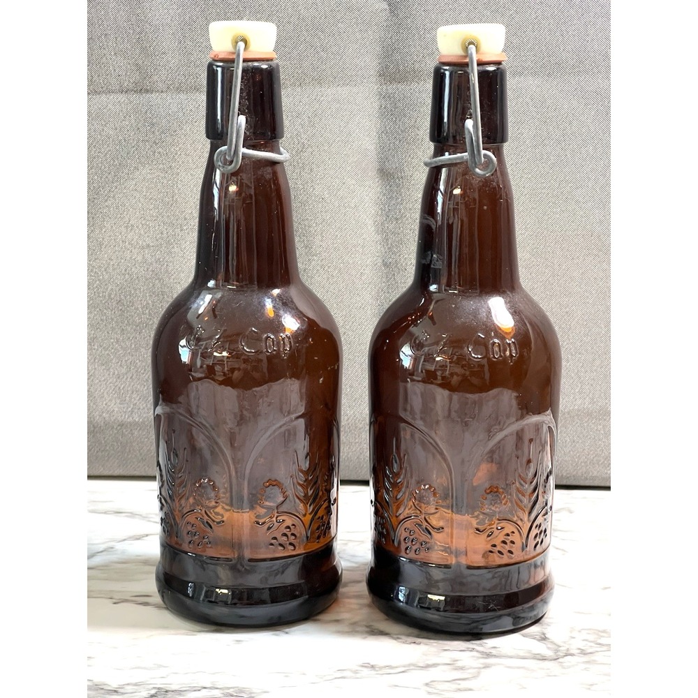 2~ VTG EZ CAP GROLSCH STYLE SWING CAP BOTTLES, REUSABLE,AIRTIGHT EMBOSSED (2573)